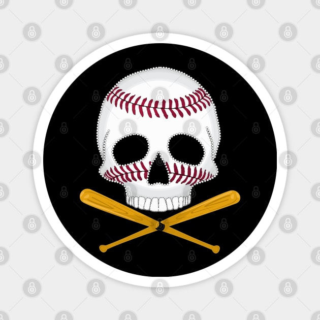 Baseball Skull and Crossed Baseball Bats Magnet by Nuletto